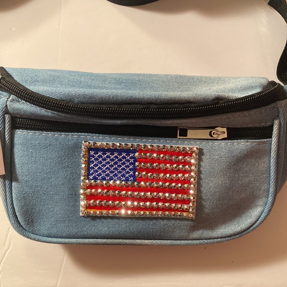 Jean material belt bag with American flag
